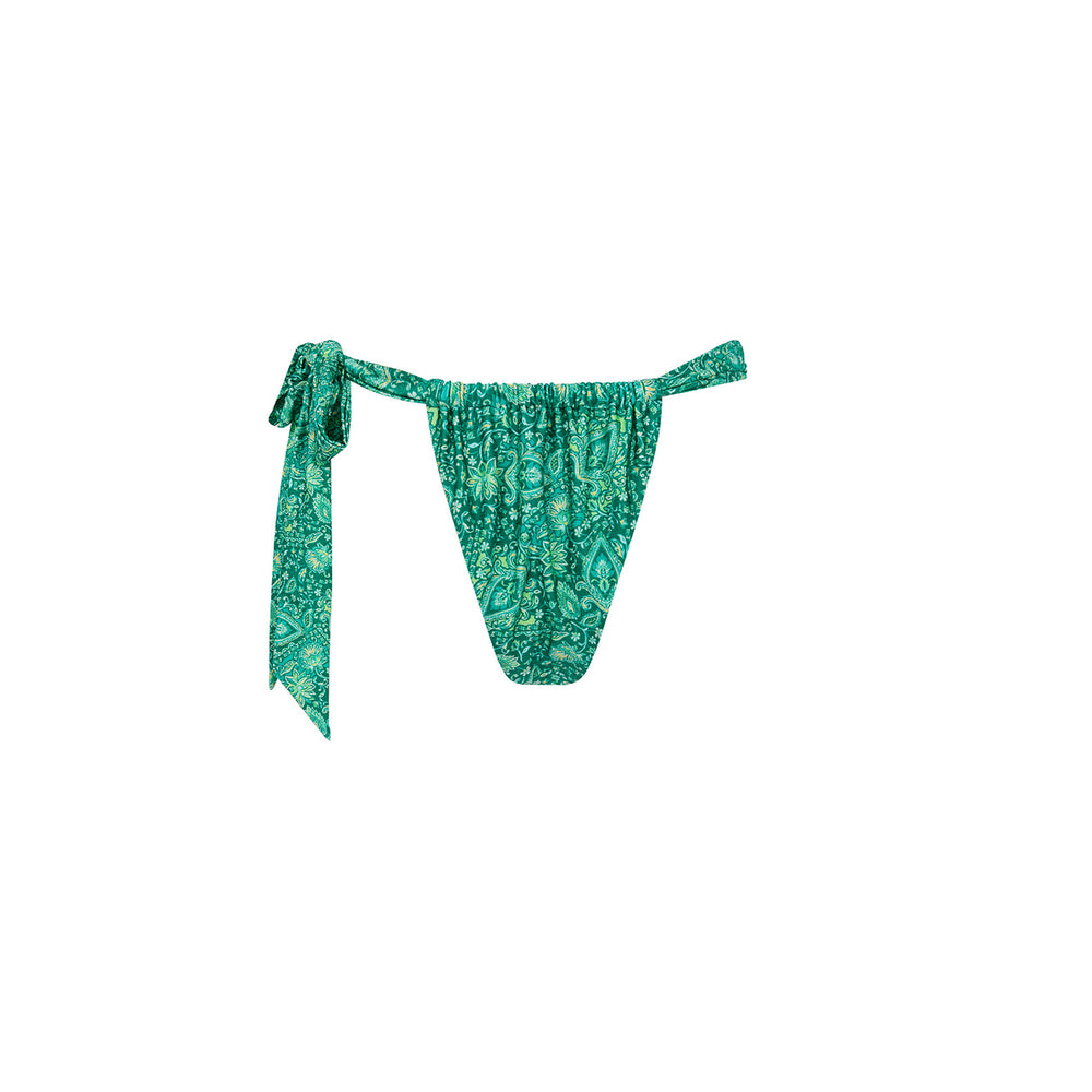 Soft Tie Ruched Thong Bikini Bottom - Emerald Aura