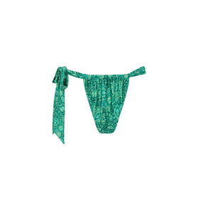 Soft Tie Ruched Thong Bikini Bottom - Emerald Aura