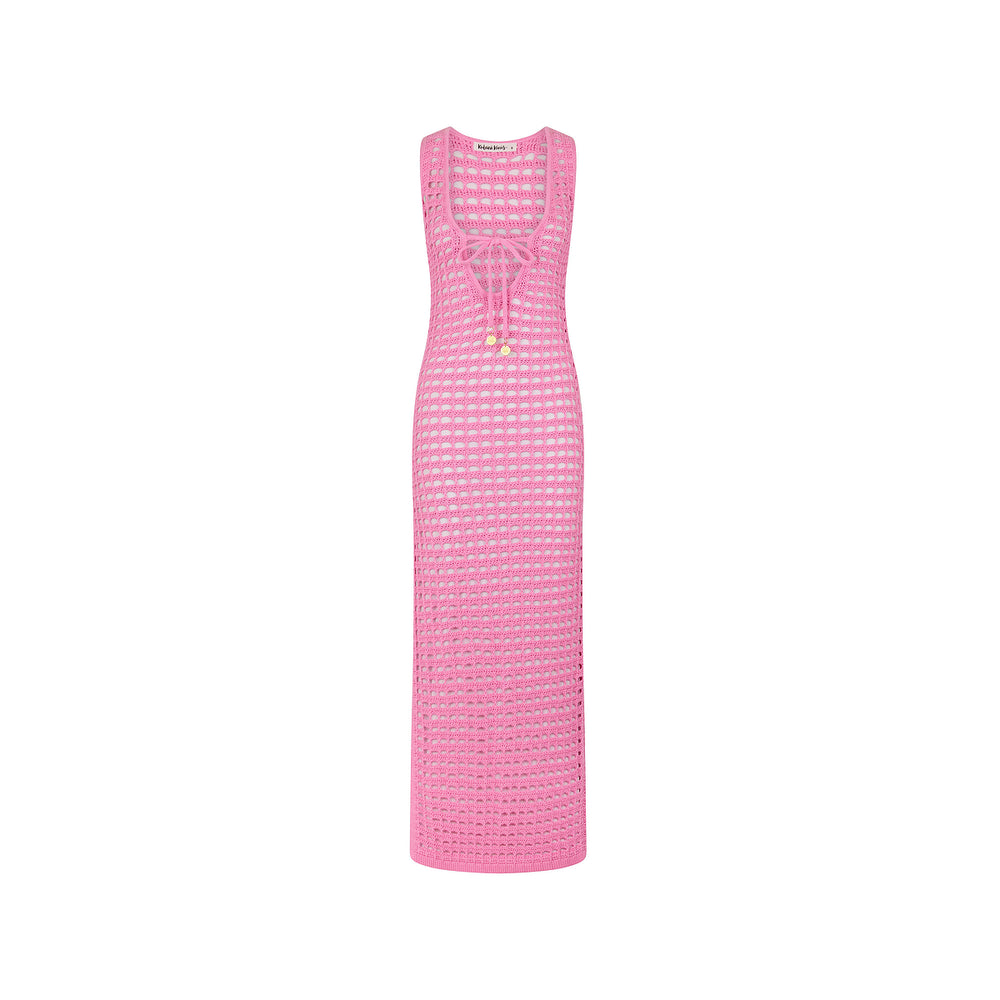 Crochet Plunge Maxi Dress - Bubblegum