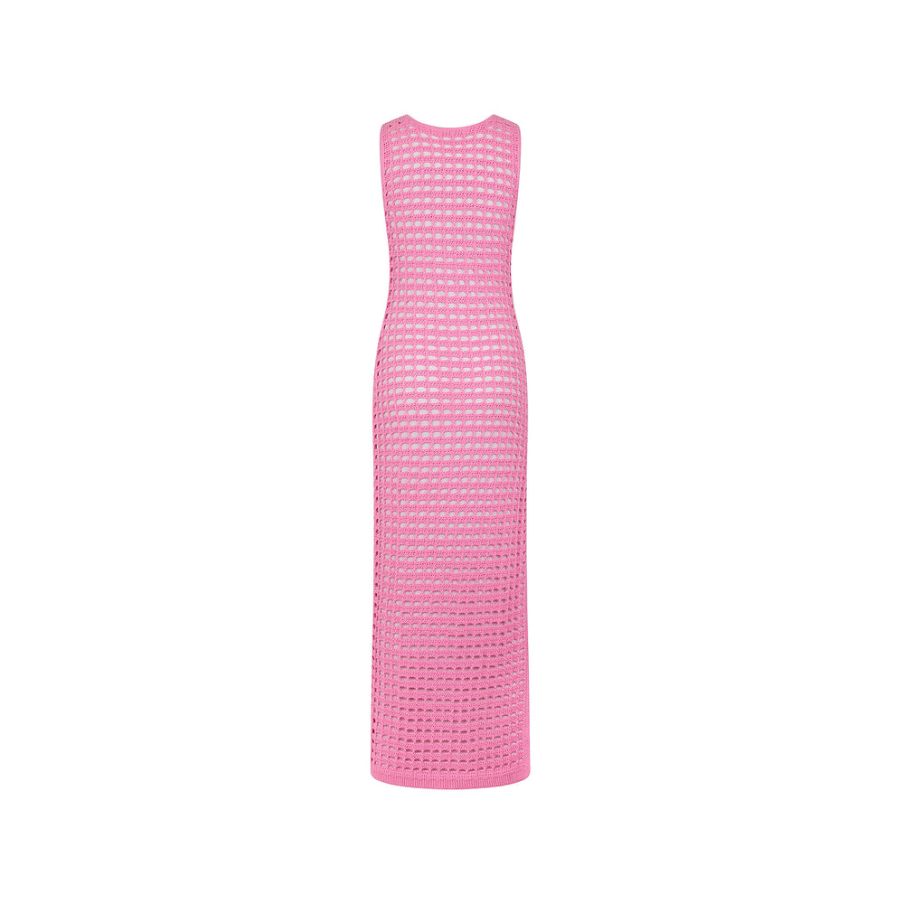 Crochet Plunge Maxi Dress - Bubblegum