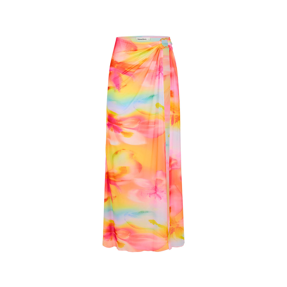 Split Mesh Maxi Skirt - Frangipani Swirl
