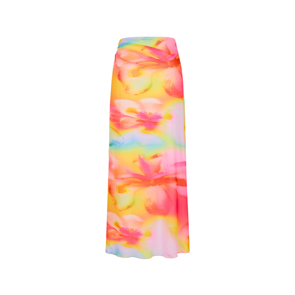 Split Mesh Maxi Skirt - Frangipani Swirl