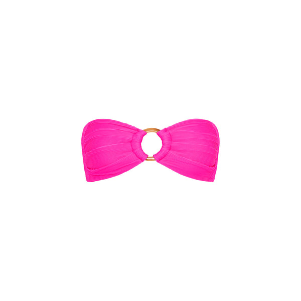 Strapless Bandeau Bikini Top - Flamingo Pink Ribbed