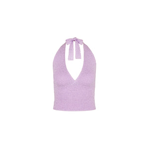 Retro Tie Halter Knit Top - Lilac Glimmer