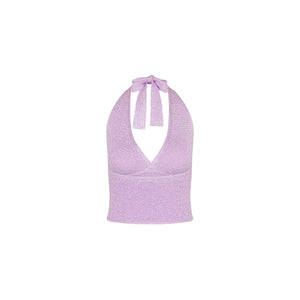 Retro Tie Halter Knit Top - Lilac Glimmer