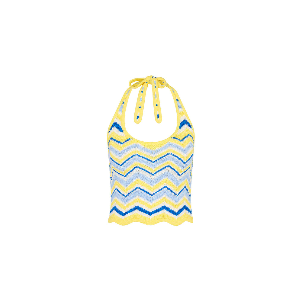 Chevron Knit Halter Tank Top - Lemon Daze
