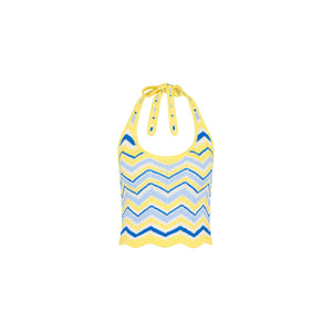 Chevron Knit Halter Tank Top - Lemon Daze