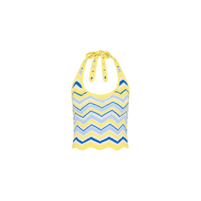 Chevron Knit Halter Tank Top - Lemon Daze
