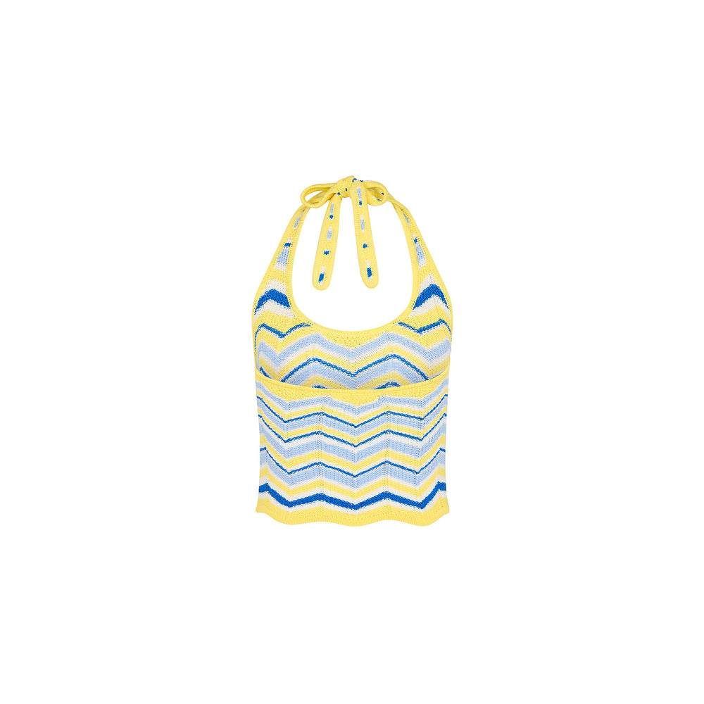 Chevron Knit Halter Tank Top - Lemon Daze