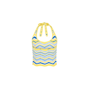 Chevron Knit Halter Tank Top - Lemon Daze