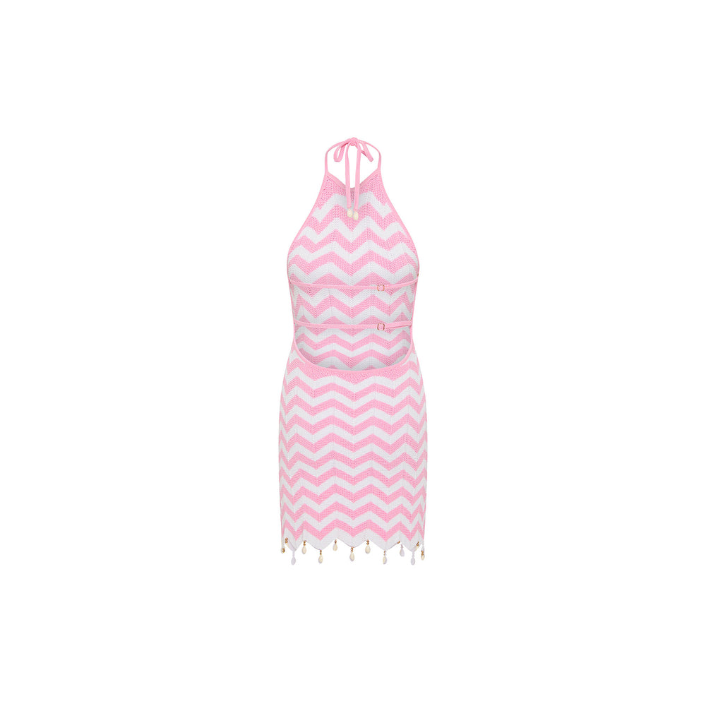 Chevron Knit Halter Mini Dress - Cotton Candy