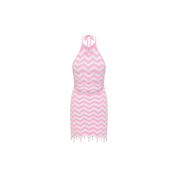 Chevron Knit Halter Mini Dress - Cotton Candy