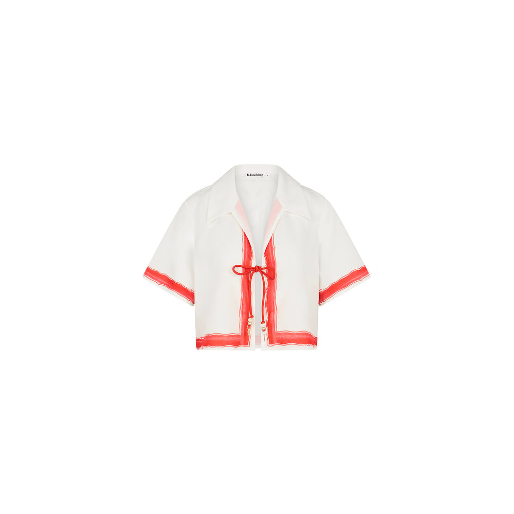 Short Sleeve Tie Up Shirt - Cherry Glaze