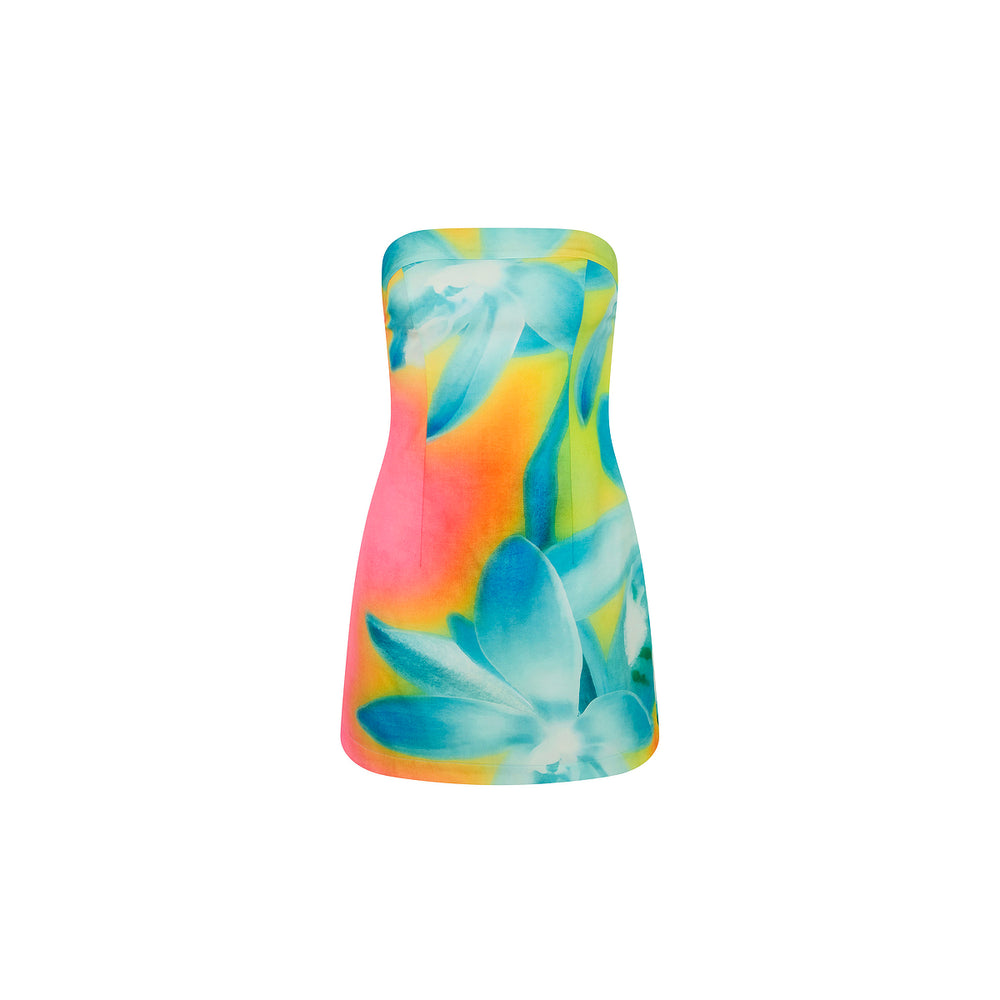 aqua floral strapless mini dress Ellie Blue Floral Strapless Mini Dress - US 4