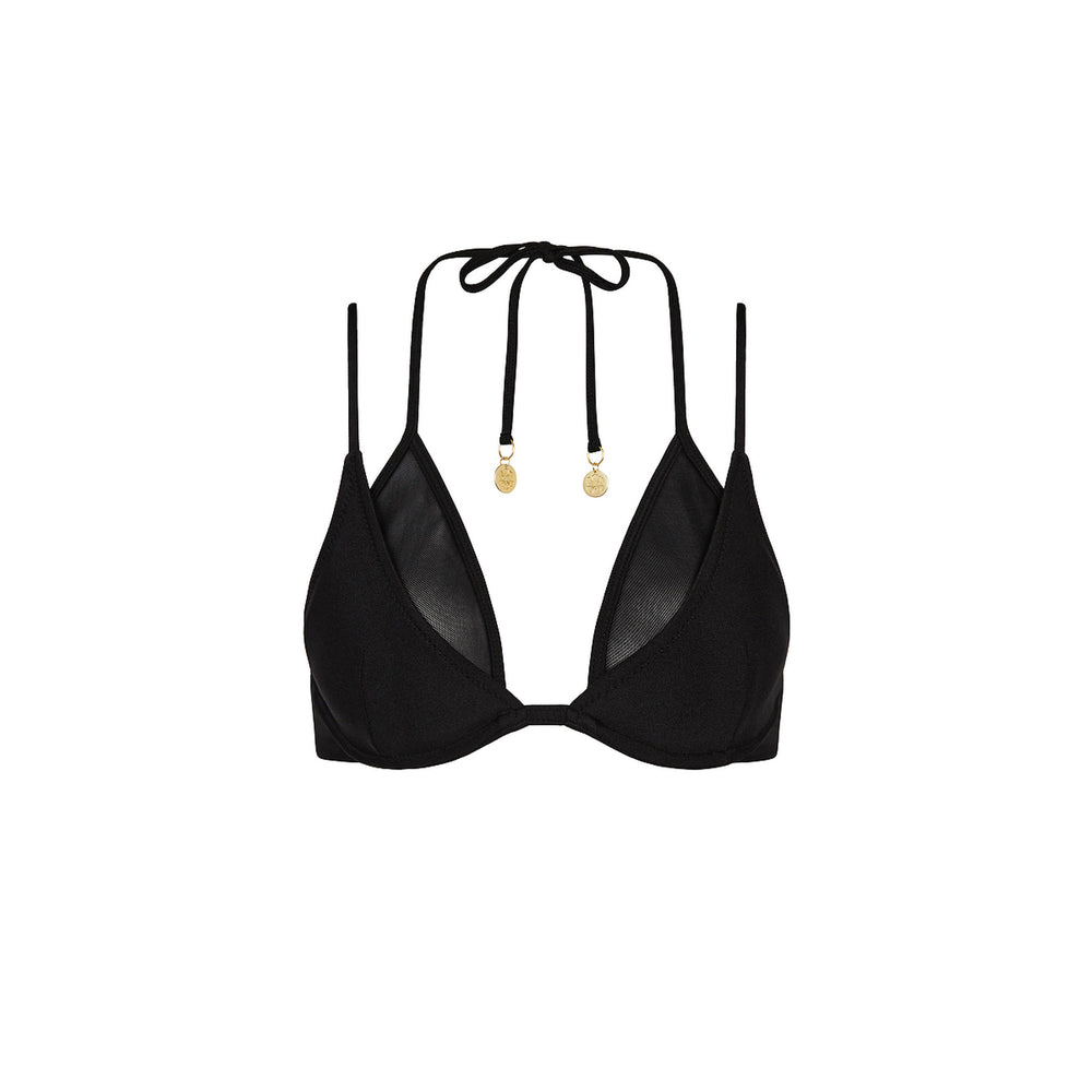 Layered Mesh Underwire Bikini Top - Twilight Black