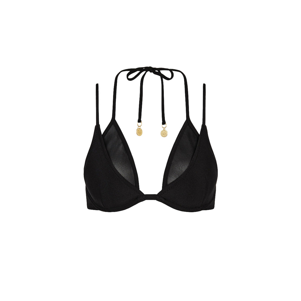 Layered Mesh Underwire Bikini Top - Twilight Black