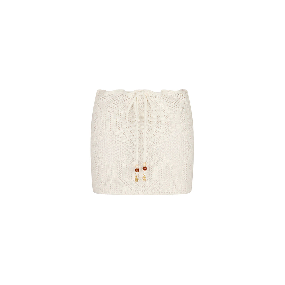 Crochet Lace Knit Mini Skirt - Whipped White