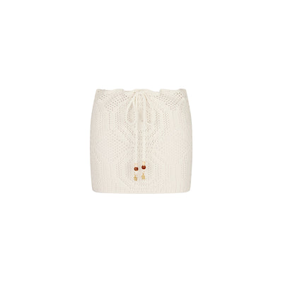 Crochet Lace Knit Mini Skirt - Whipped White