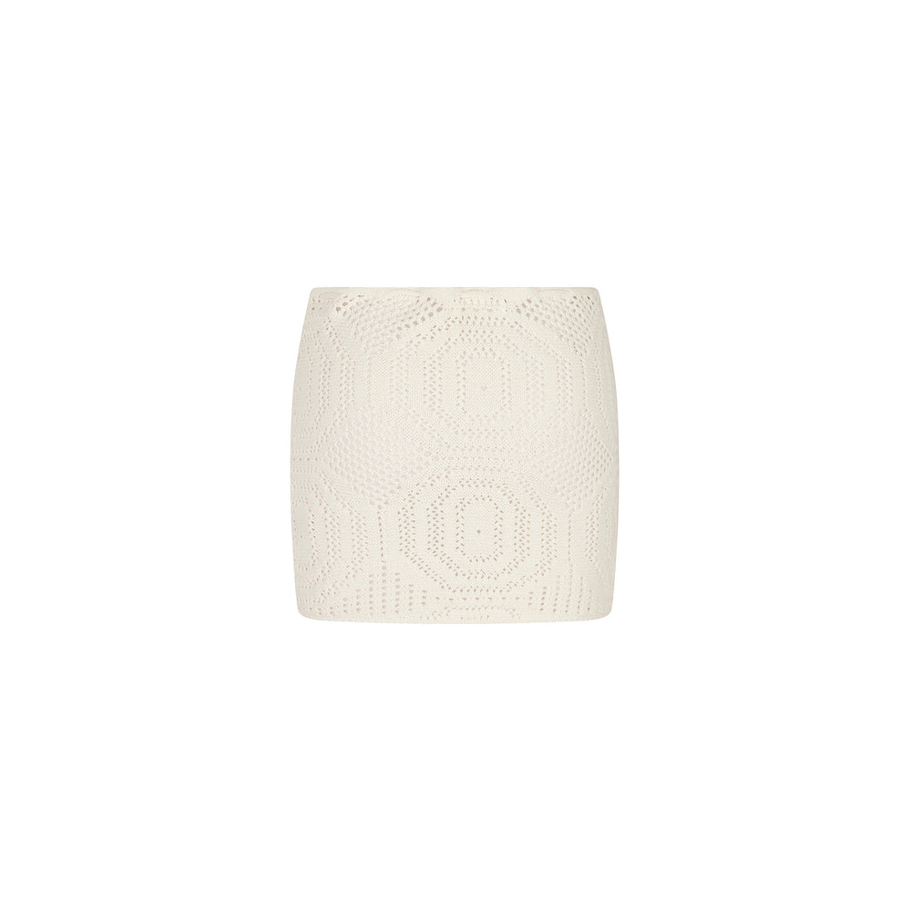 Crochet Lace Knit Mini Skirt - Whipped White