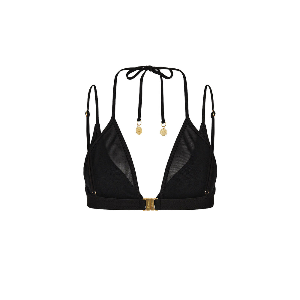 Layered Mesh Underwire Bikini Top - Twilight Black