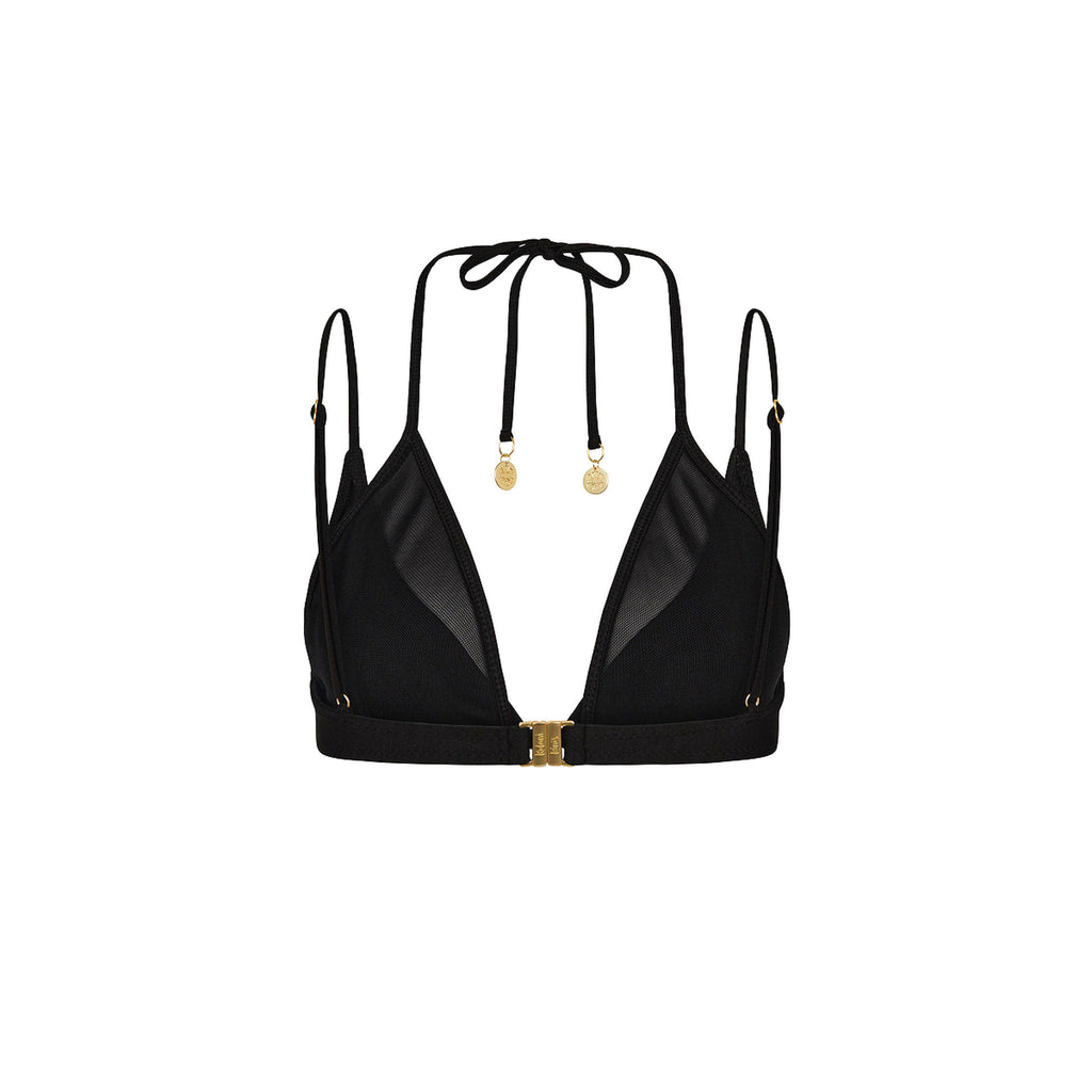 Layered Mesh Underwire Bikini Top - Twilight Black