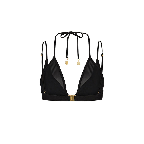 Layered Mesh Underwire Bikini Top - Twilight Black
