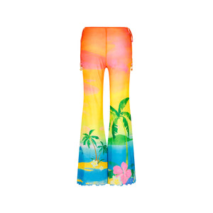 Mesh Flare Tie Pants - Bahama Breeze