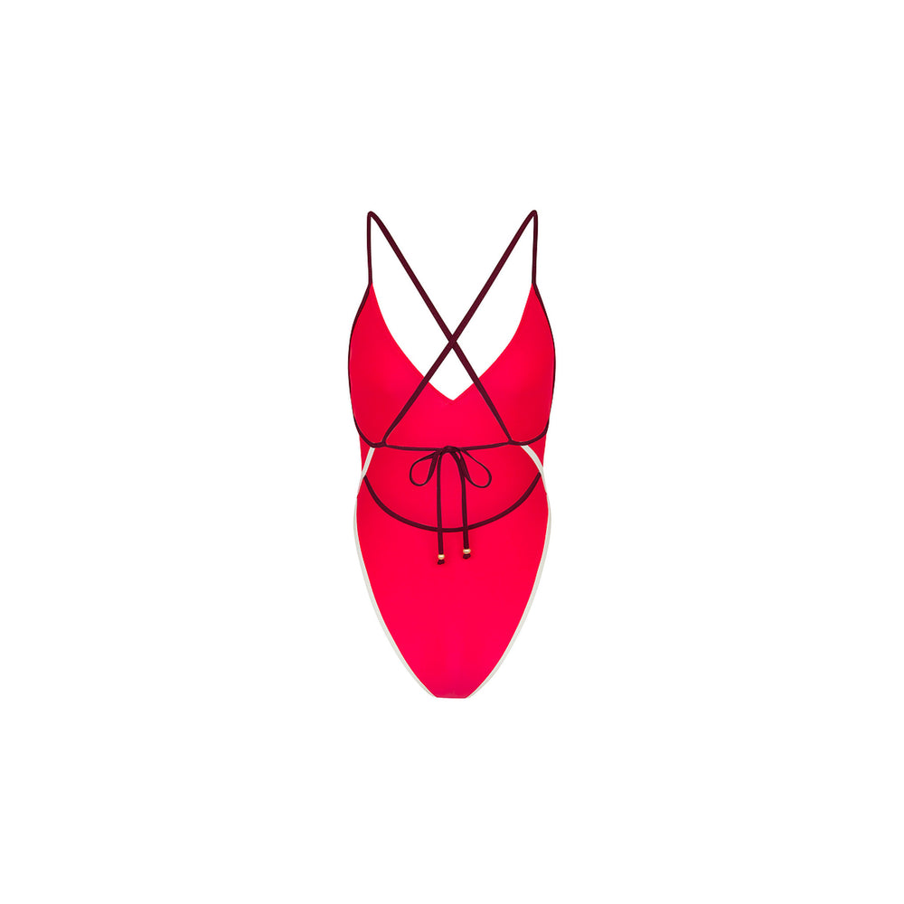 Plunge Cross Back One Piece - Cherry Cola