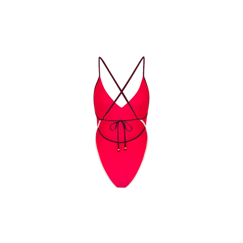 Plunge Cross Back One Piece - Cherry Cola
