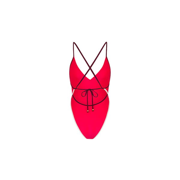 Plunge Cross Back One Piece - Cherry Cola