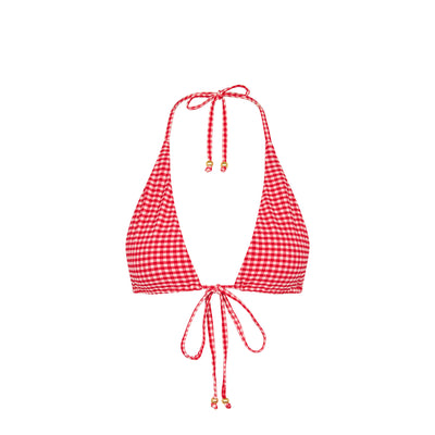 Front Tie Halter Bikini Top - Strawberry Siesta