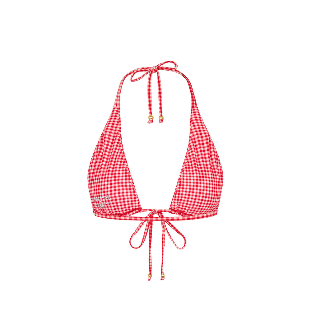 Front Tie Halter Bikini Top - Strawberry Siesta