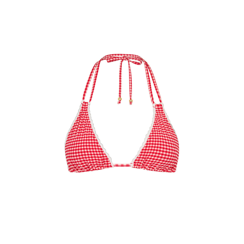 Scallop Crochet Halter Bikini Top - Strawberry Siesta