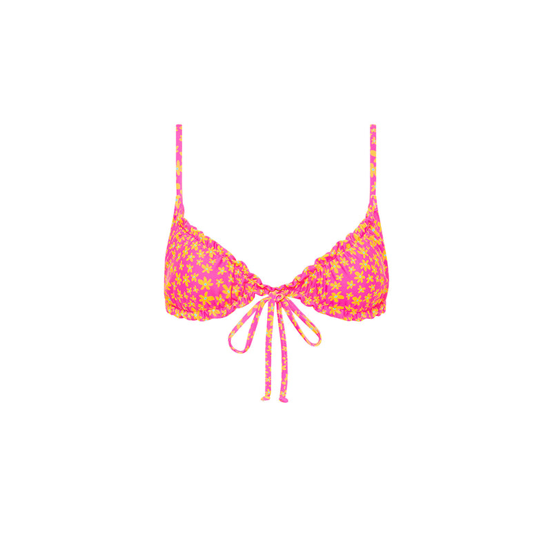 Ruched Bow Bralette Bikini Top - Berry Blush