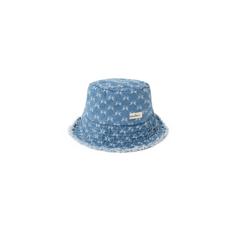 Ivory Floral Dragonfly Frayed Denim Bucket Hat Daly Frayed Denim Bucket Hat – GlamHaulJewelz main image 4