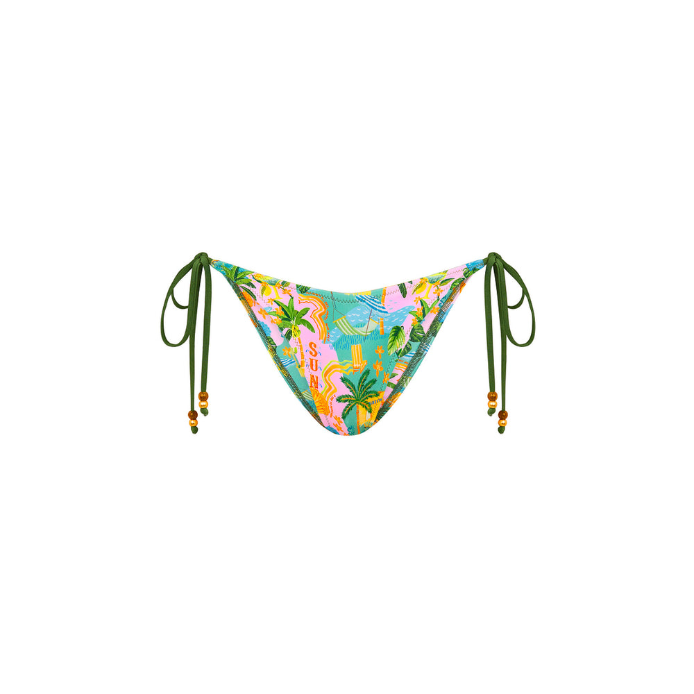 Dipped Cheeky Tie Bikini Bottom - Sunlit Spritz