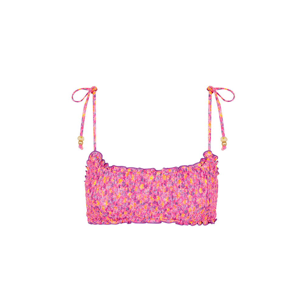 Shirred Crop Tie Bikini Top - Gelato Bloom