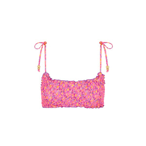 Shirred Crop Tie Bikini Top - Gelato Bloom