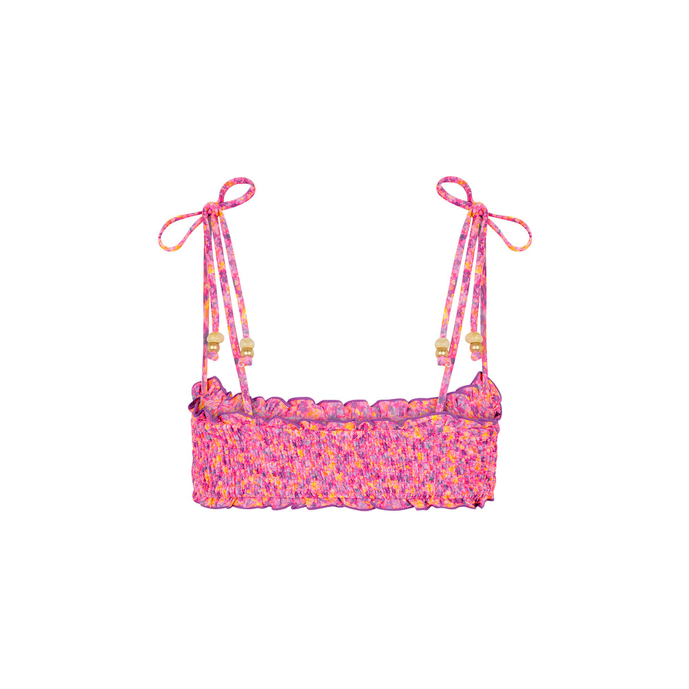Shirred Crop Tie Bikini Top - Gelato Bloom
