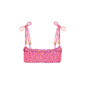 Shirred Crop Tie Bikini Top - Gelato Bloom