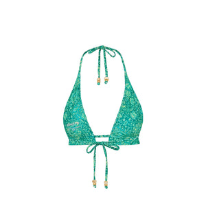 Frill Halter Bralette Bikini Top - Emerald Aura
