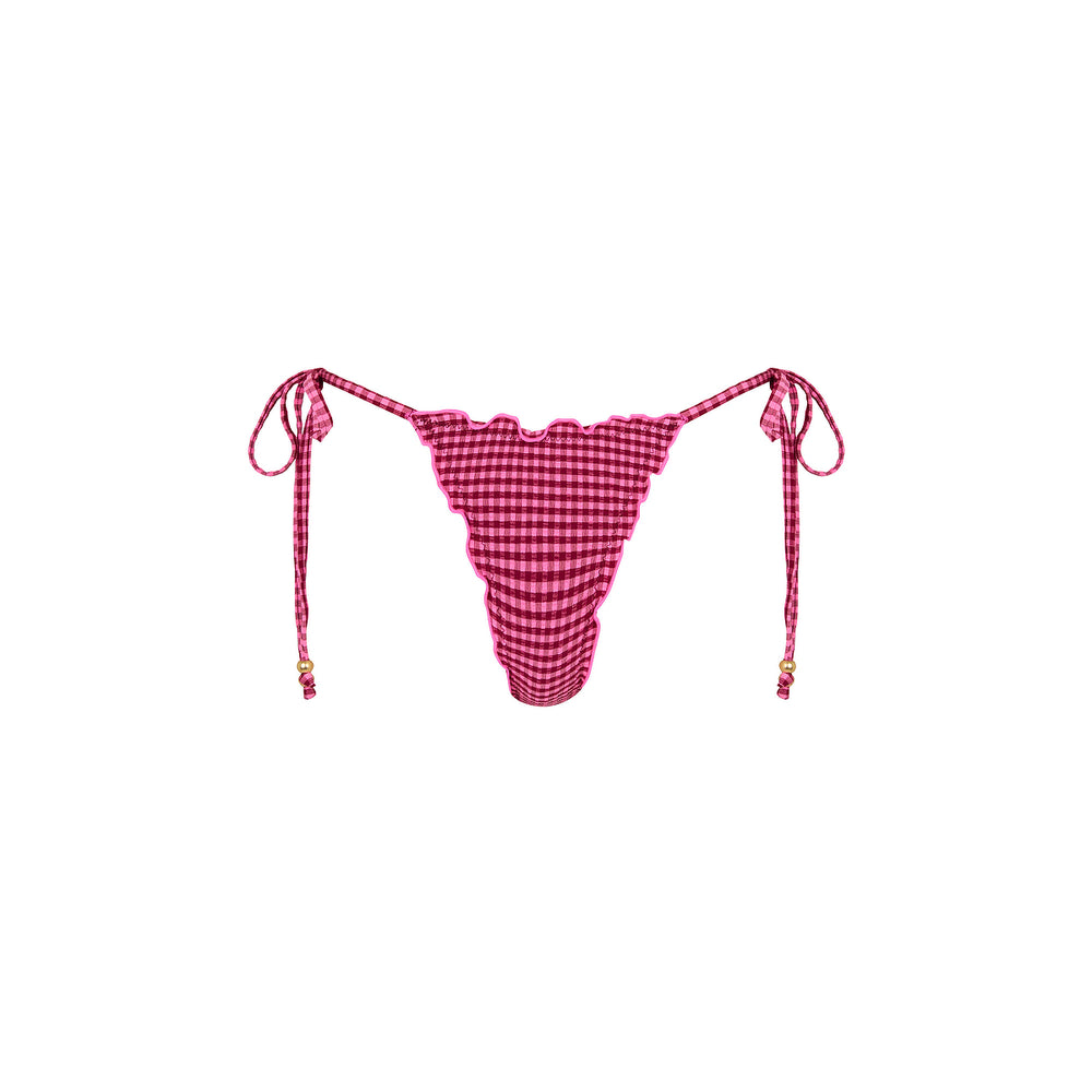 Lettuce Edge Thong Tie Bikini Bottom - Cherry Kiss
