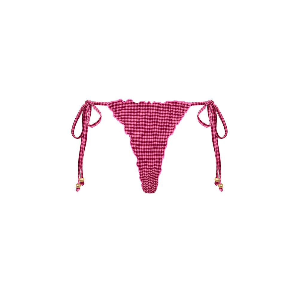 Lettuce Edge Thong Tie Bikini Bottom - Cherry Kiss