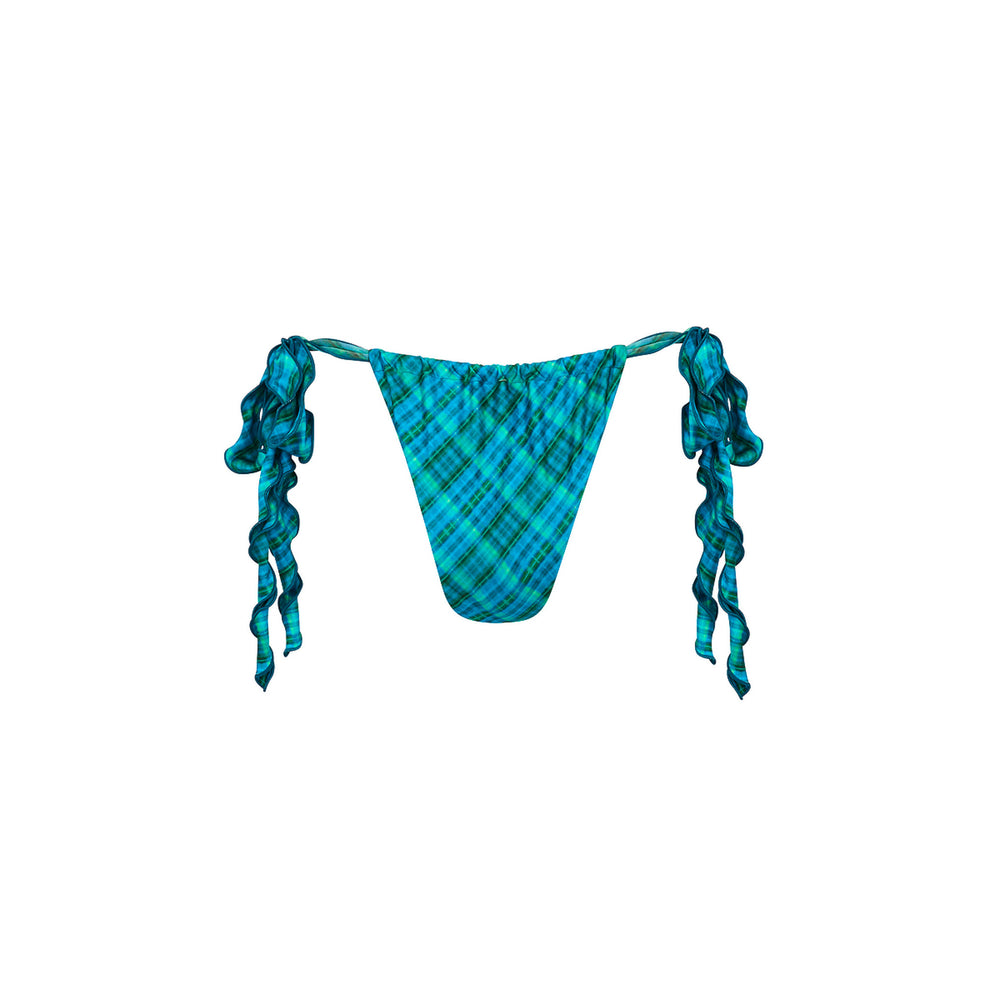 Lettuce Tie Ruched Thong Bikini Bottom - Tropic Dip