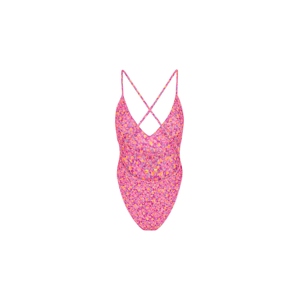 Plunge Cross Back One Piece - Gelato Bloom