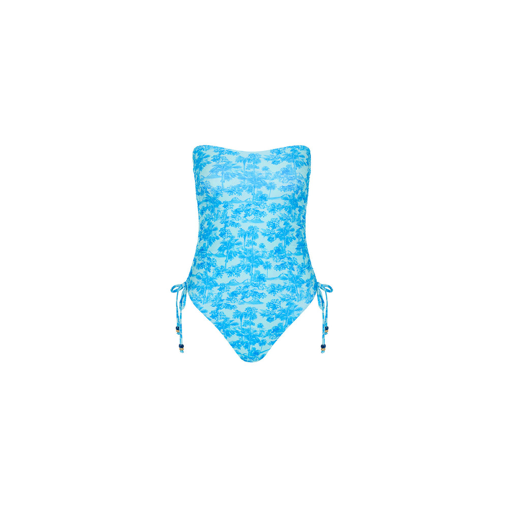 Ruched Bandeau Classic Cut One Piece - Ocean Paradise
