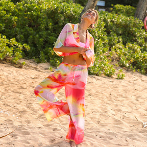 Sheer Drawstring Pant - Frangipani Swirl