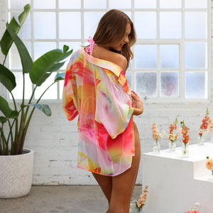 Sheer Short Sleeve Shirt - Frangipani Swirl