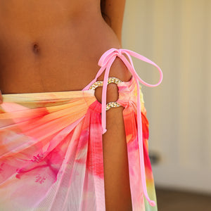Split Mesh Maxi Skirt - Frangipani Swirl