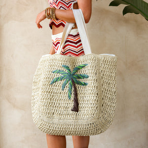 Straw Beach Tote Bag - Palm Breeze